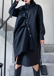 Unique black cotton Tunics asymmetric cotton robes spring Dress - SooLinen