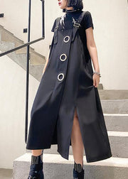 Unique black cotton dresses asymmetric loose summer Dress - SooLinen