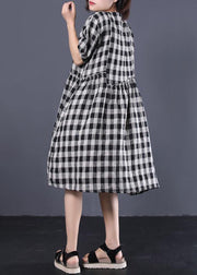 Unique black plaid cotton Tunics ruffles patchwork summer Dresses - SooLinen