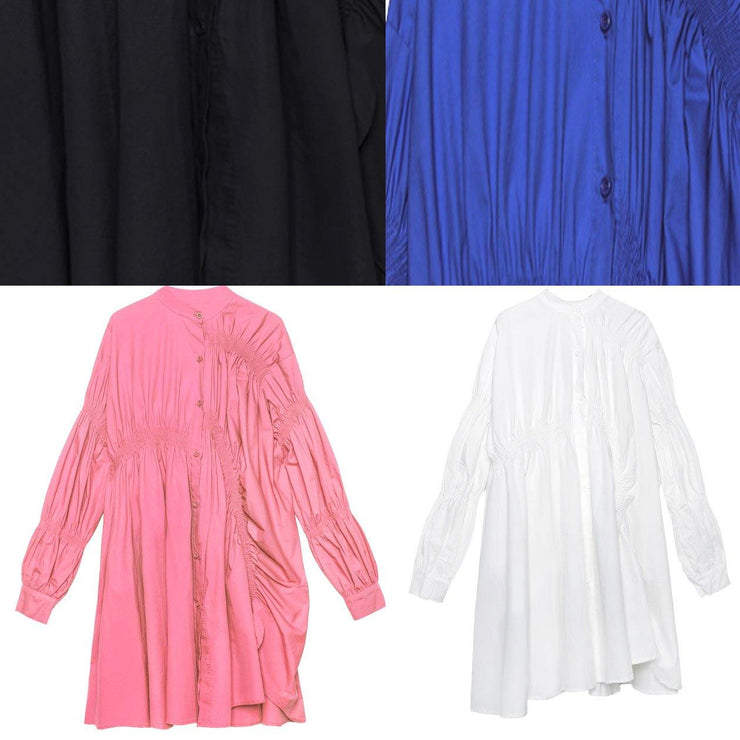 Unique blue Cotton clothes Cinched short fall shirt Dress - SooLinen