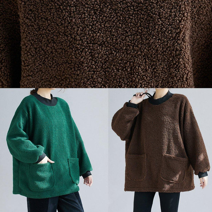 Unique chocolate tunic pattern o neck pockets short tops - SooLinen