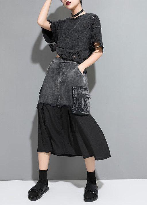 Unique cotton Fitted Street Personality Chiffon Stitching A-Line Skirt - SooLinen