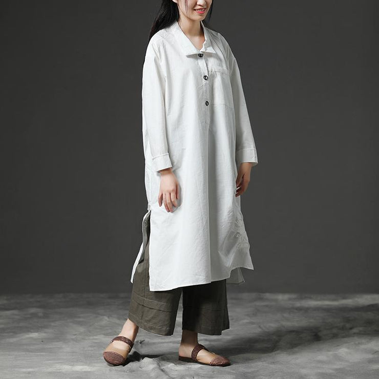 Unique cotton clothes Drops Design White Long Sleeve Cotton Casual Shirt Dress