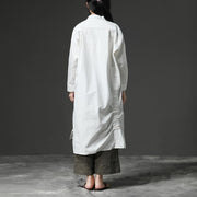 Einzigartige Baumwollkleidung Drops Design Weißes, langärmliges, lässiges Hemdkleid aus Baumwolle