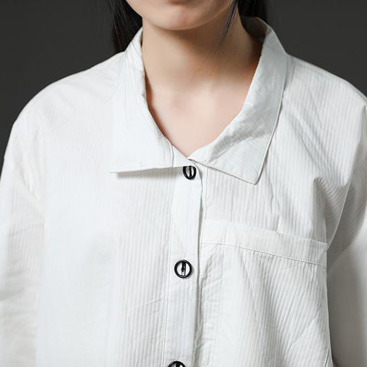 Einzigartige Baumwollkleidung Drops Design Weißes, langärmliges, lässiges Hemdkleid aus Baumwolle