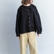 Einzigartige Baumwollkleidung für Frauen 2019 Rüschenideen schwarze kurze Blusen Frühling