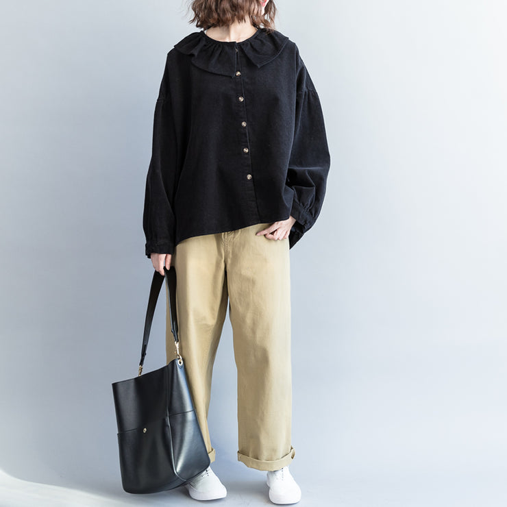 Einzigartige Baumwollkleidung für Frauen 2019 Rüschenideen schwarze kurze Blusen Frühling