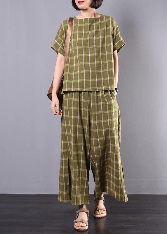 Unique cotton clothes For Women 2019 yellow Plaid Design Split Casual Two Piece Suit - SooLinen