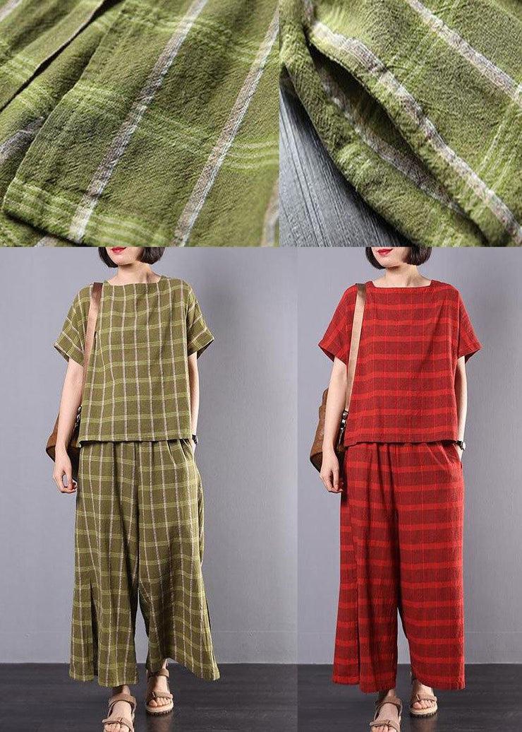Unique cotton clothes For Women 2019 yellow Plaid Design Split Casual Two Piece Suit - SooLinen