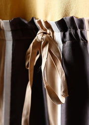Unique cotton clothes stylish Spliced Striped Round Neck A-Line Dress - SooLinen