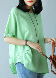 Unique cotton green clothes For Women Women Summer Cotton Solid Literary Half Sleeve T-shirt - SooLinen