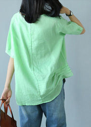 Unique cotton green clothes For Women Women Summer Cotton Solid Literary Half Sleeve T-shirt - SooLinen