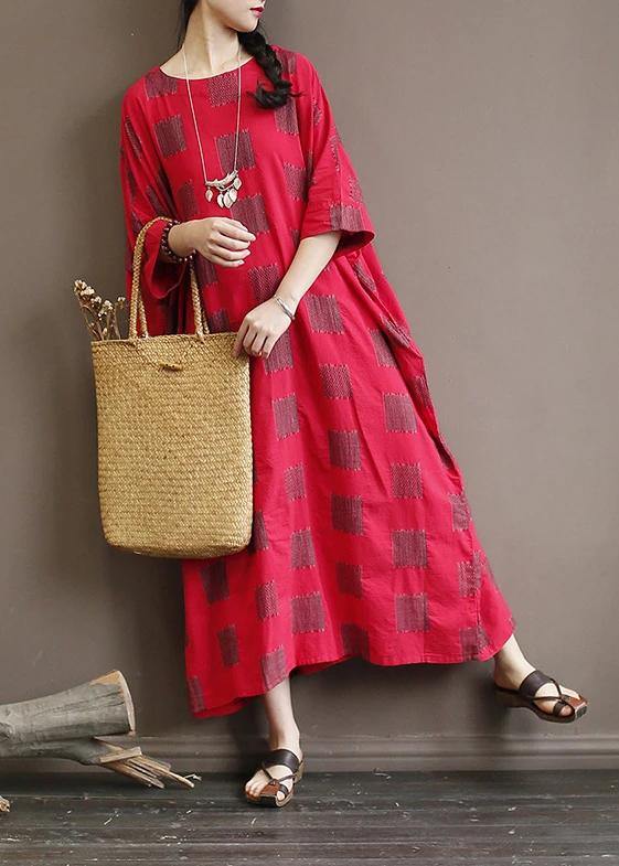 Unique cotton quilting clothes 18th Century Casual Square Batwing Sleeve Loose Dress - SooLinen