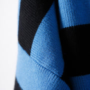 Einzigartiges Baumwoll-Tunika-Muster mit feinem V-Ausschnitt Laufsteg blau gestreifte Box-Strick-Tops Frühling
