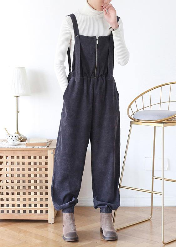Unique dark blue high waist spring jumpsuit pants - SooLinen