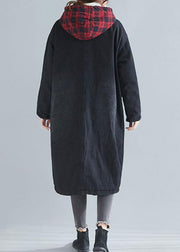 Unique denim black fine casual coats women Inspiration hooded patchwork spring outwears - SooLinen