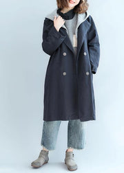 Unique double breast Fine clothes For Women navy oversized jackets fall - SooLinen