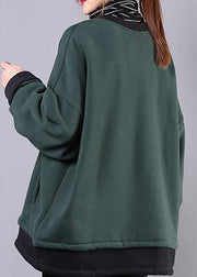 Unique dull green cotton clothes For Women o neck pockets tunic top - SooLinen
