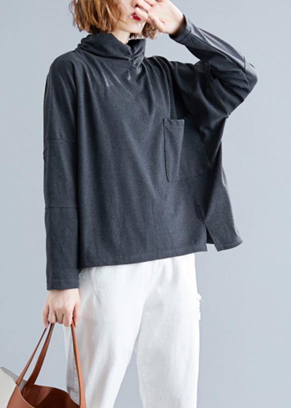 Unique gray black cotton top silhouette asymmetric Dresses fall shirts - SooLinen