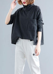 Unique gray black cotton top silhouette asymmetric Dresses fall shirts - SooLinen