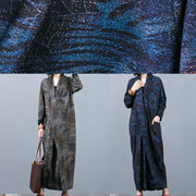 Unique gray print Long dress v neck asymmetric Maxi fall Dress - SooLinen