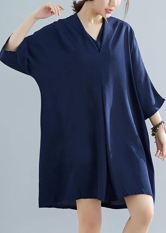 Unique half sleeve Chiffon 0Work Outfits blue Dress summer - SooLinen