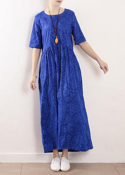 Unique half sleeve linen clothes For Women Sewing summer Dresses blue - SooLinen