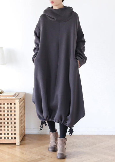 Unique high neck drawstring clothes Fashion Ideas gray A Line Dress - SooLinen