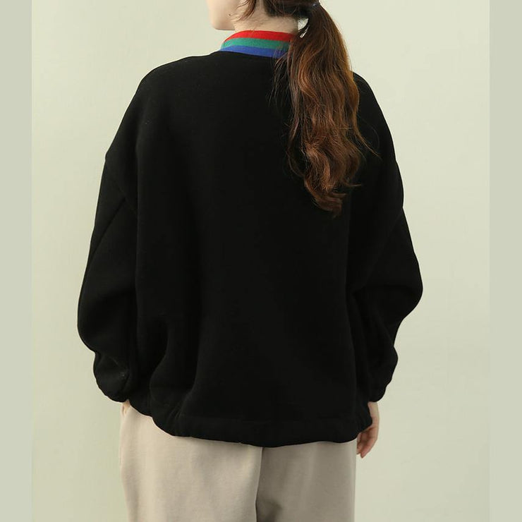 Unique high neck patchwork zippered tops women black tunic shirts - SooLinen