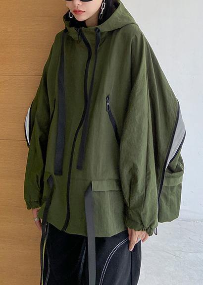 Unique hooded pockets Fashion fall coat army green baggy coat - SooLinen