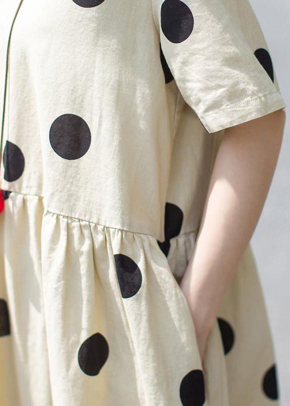 Unique linen Wardrobes 2019 Casual Polka Dot V-Neck Loose Linen Dress - SooLinen