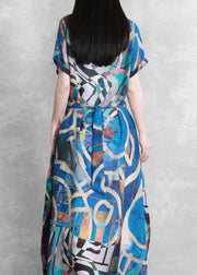 Unique o neck  summer quilting clothes Fashion Ideas blue Geometric Art Dress - SooLinen