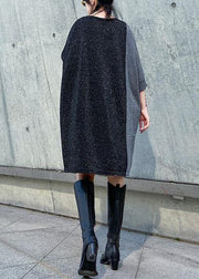 Unique o neck Batwing Sleeve Cotton Tunic pattern black Dress - SooLinen