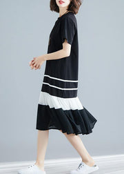 Unique o neck blended Wardrobes Tutorials black patchwork long Dress summer - SooLinen