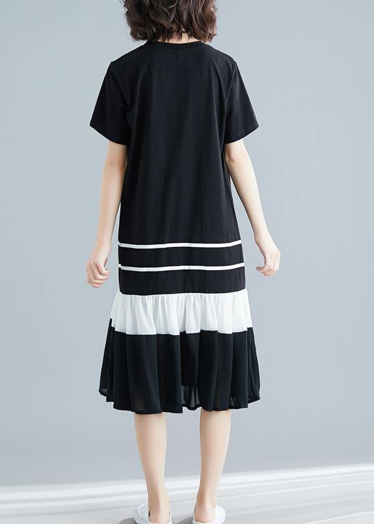 Unique o neck blended Wardrobes Tutorials black patchwork long Dress summer - SooLinen