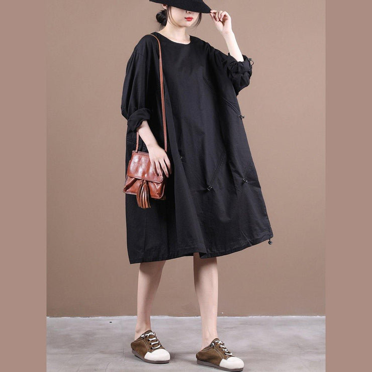 Unique o neck drawstring clothes Inspiration black Dresses - SooLinen
