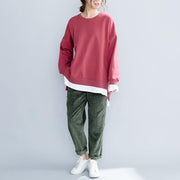 Unique o neck false two pieces clothes For Women red shirt - SooLinen