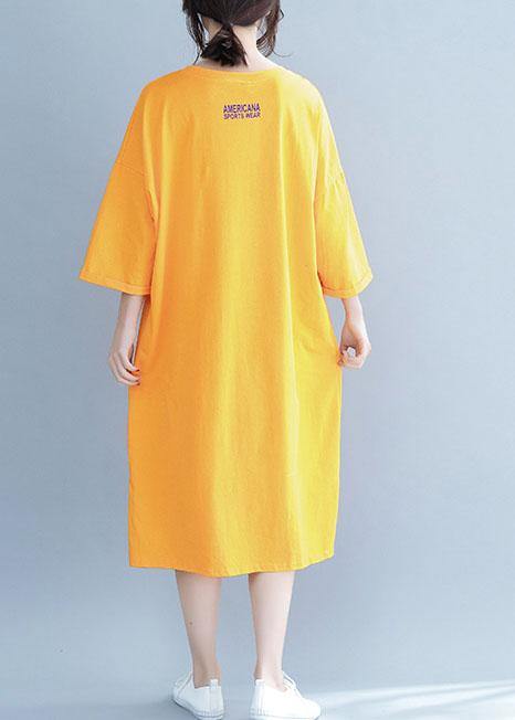 Unique o neck half sleeve Cotton Tunics design orange Dresses - SooLinen