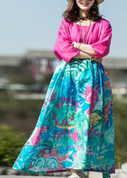 Unique o neck large hem cotton linen clothes For Women rose patchwork floral Dresses summer - SooLinen
