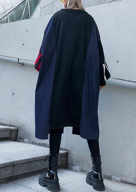 Unique o neck patchwork Long Shirts pattern black Maxi Dress - SooLinen