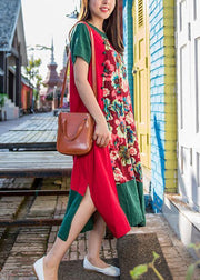 Unique o neck patchwork linen clothes For Women Shape floral Dress summer - SooLinen