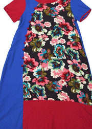 Unique o neck patchwork linen clothes For Women Shape floral Dress summer - SooLinen