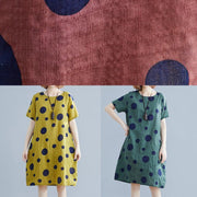 Unique o neck pockets Cotton clothes Wardrobes yellow dotted Dresses - SooLinen