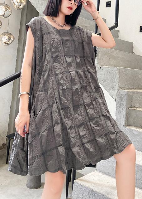 Unique o neck Cinched Cotton summer clothes Work Outfits gray Dresses - SooLinen