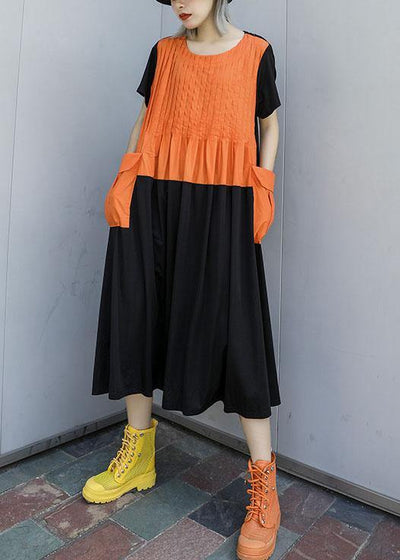 Unique orange cotton Wardrobes patchwork Kaftan summer Dress - SooLinen