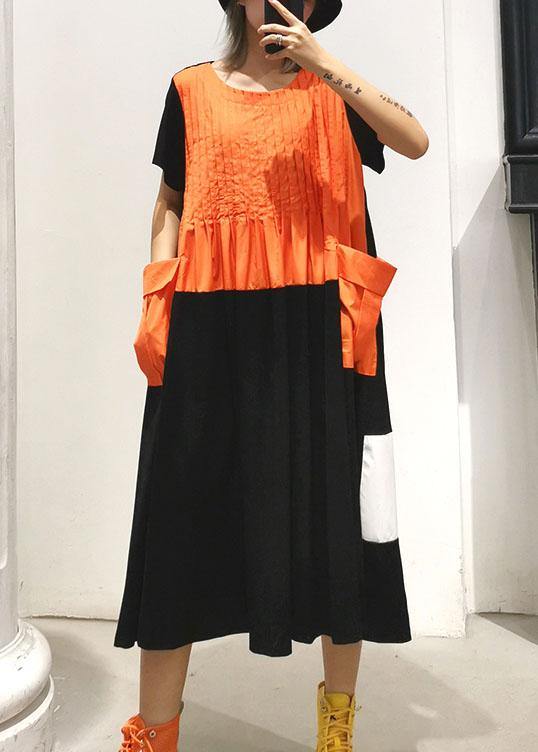 Unique orange cotton Wardrobes patchwork Kaftan summer Dress - SooLinen