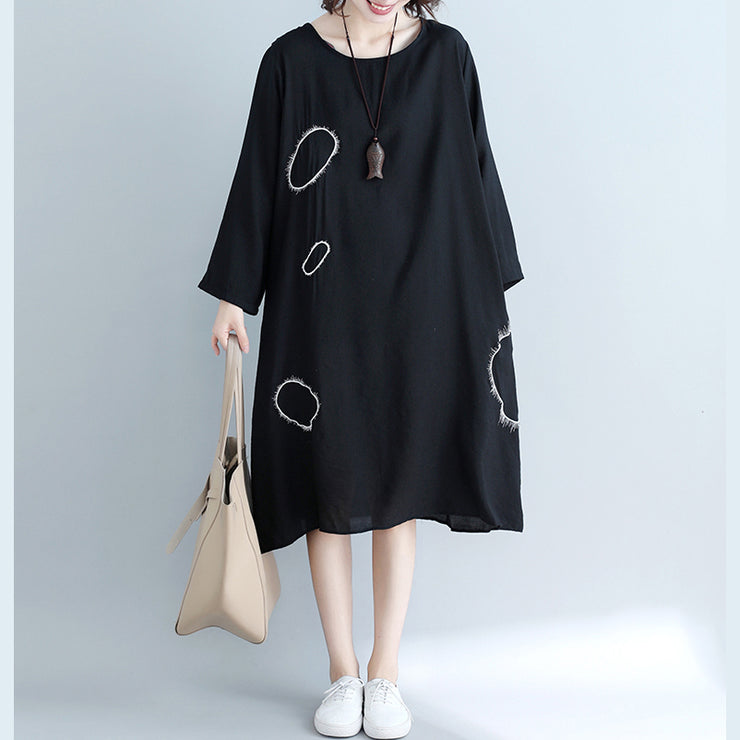 Einzigartige Taschen Baumwollkleidung plus Größe Kleiderschränke schwarzes lockeres Kleid