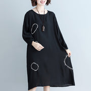 Unique pockets Cotton clothes plus size Wardrobes black loose Dress