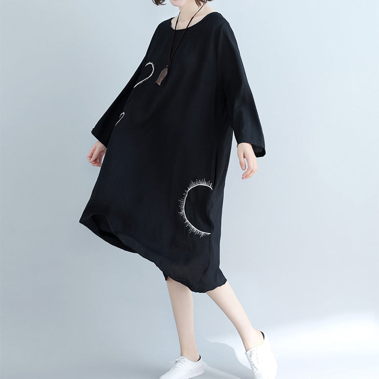 Unique pockets Cotton clothes plus size Wardrobes black loose Dress