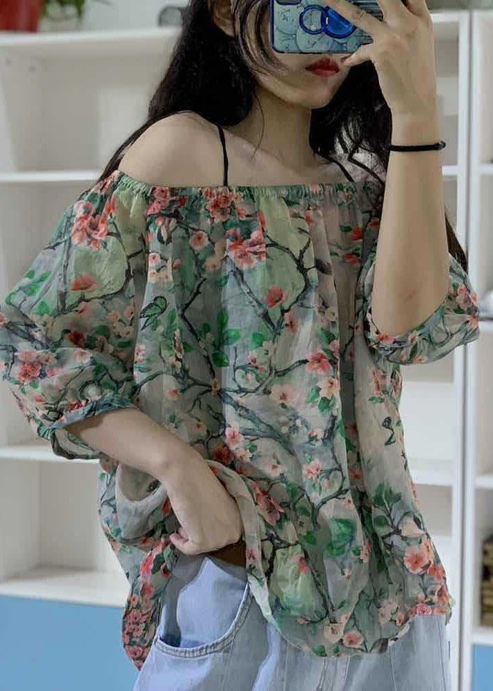 Unique prints linen clothes half sleeve box fall blouses - SooLinen